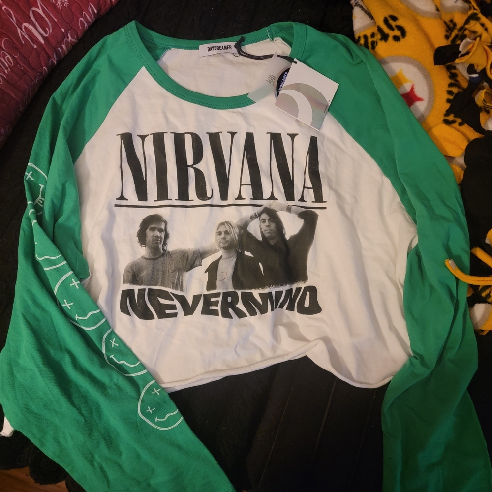 Daydreamer Green and White Nirvana Crop Top